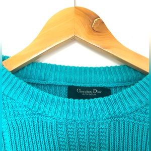 Vintage turquoise Christian Dior cotton knit sweater medium